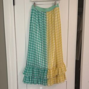 Eva Franco Gingham Maxi Skirt - Green and Yellow